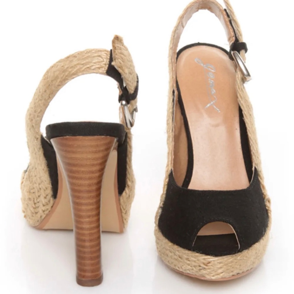 NEW GoMax Lacy 48 Black Espadrille Slingback Peep Toe Heels size 10